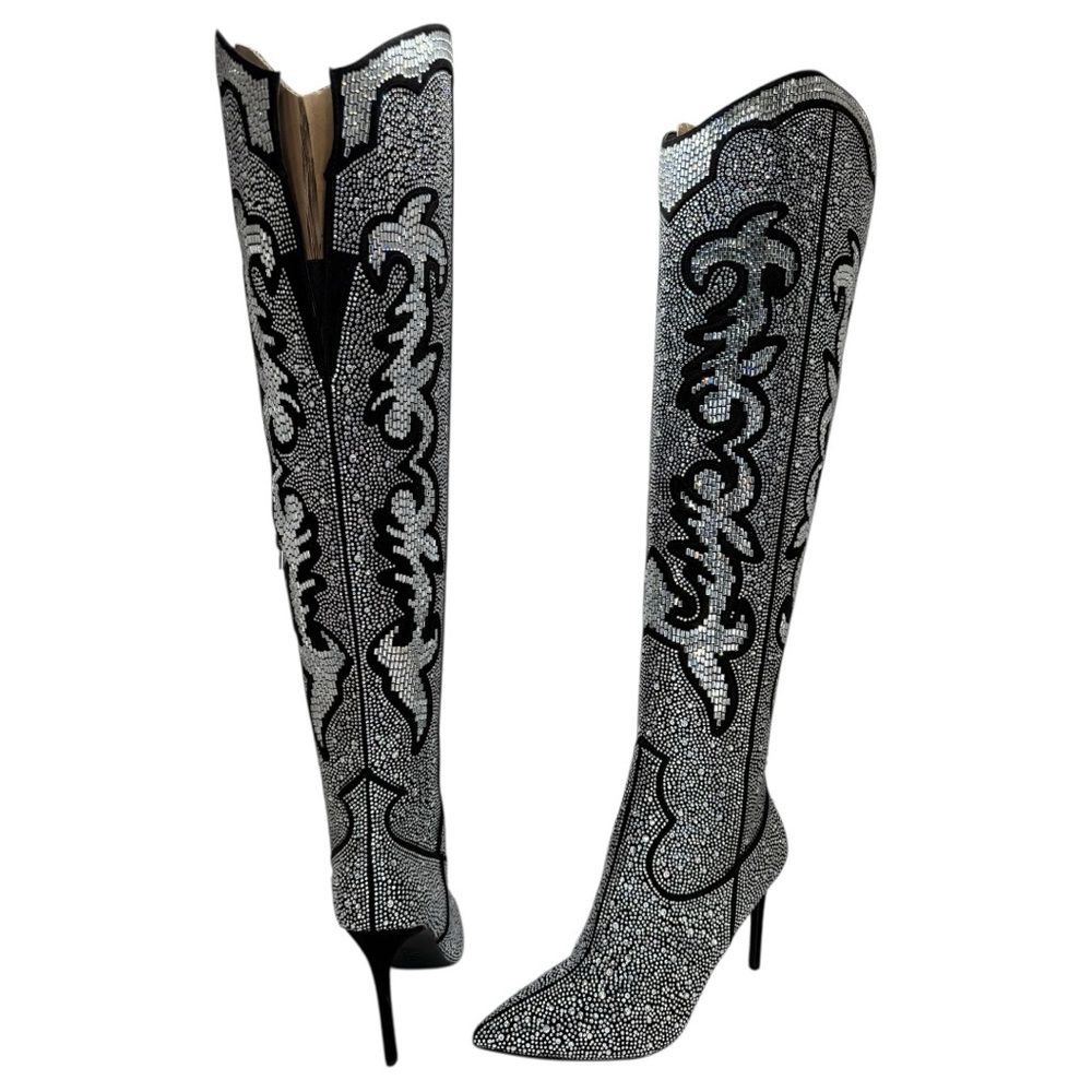INC Iresa4 Rhinestone Crusted Western Style OTK Heeled Womens Boots Size 7M - Picture 11 of 15